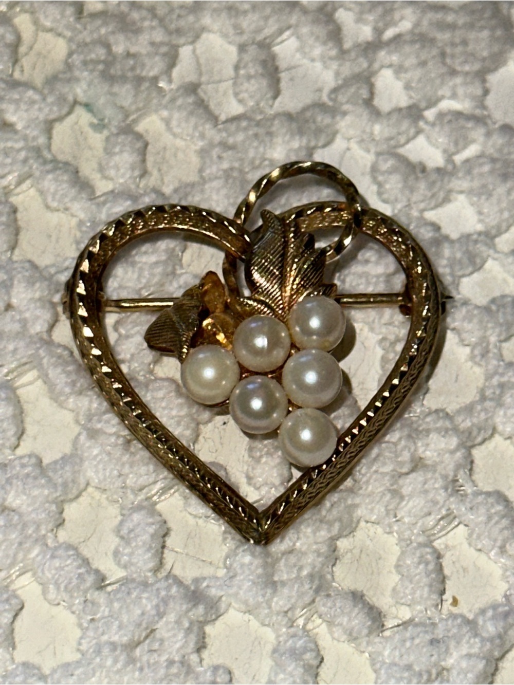 Vintage 1/20 14k GF Gold Heart Brooch with Pearl Cluster